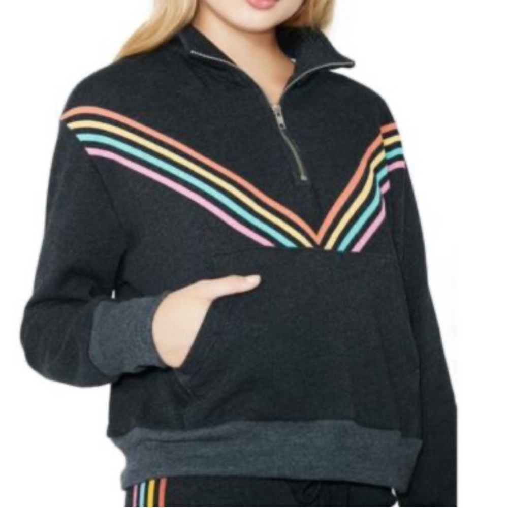 Wildfox '80s Track Star Soto Warm-Up Quarter Zip Sweatshirt: Rainbow Stripe